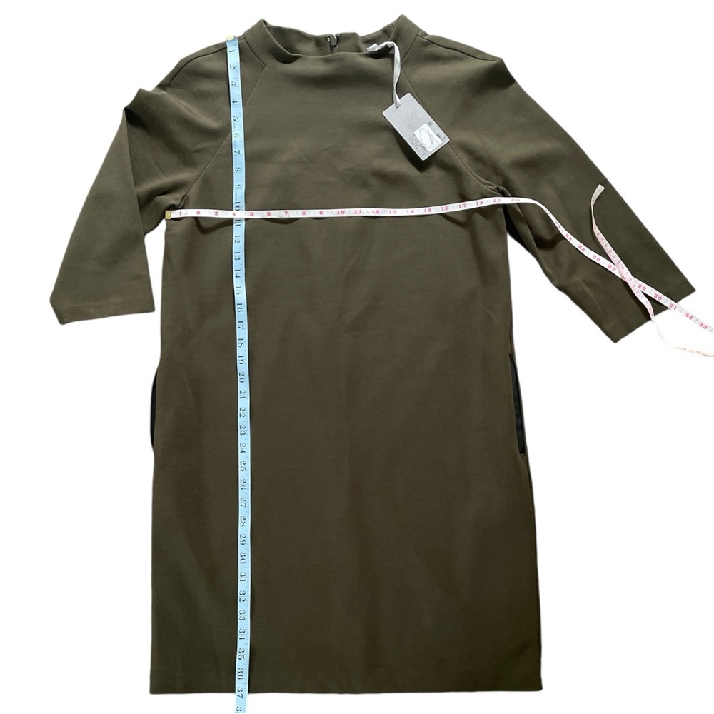 Preston & York army green stretch 3/4 sleeve Sheath dress lined high neck Sz: 6 - Picture 7 of 9